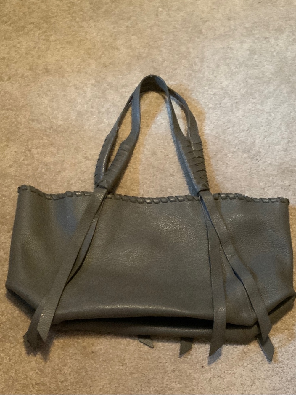 AllSaints Gray Leather Braided-Edge Tote